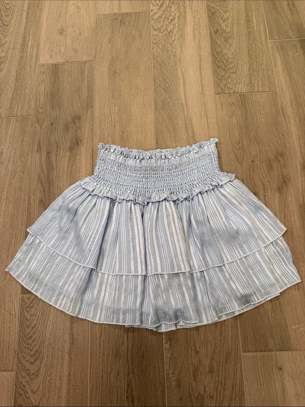 Katie J NYC Junior Girls Light Blue Striped Tiered Skirt Size M